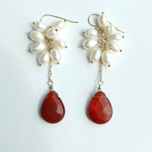 Host PICK New white freshwater pearl carnelian dangle earrings